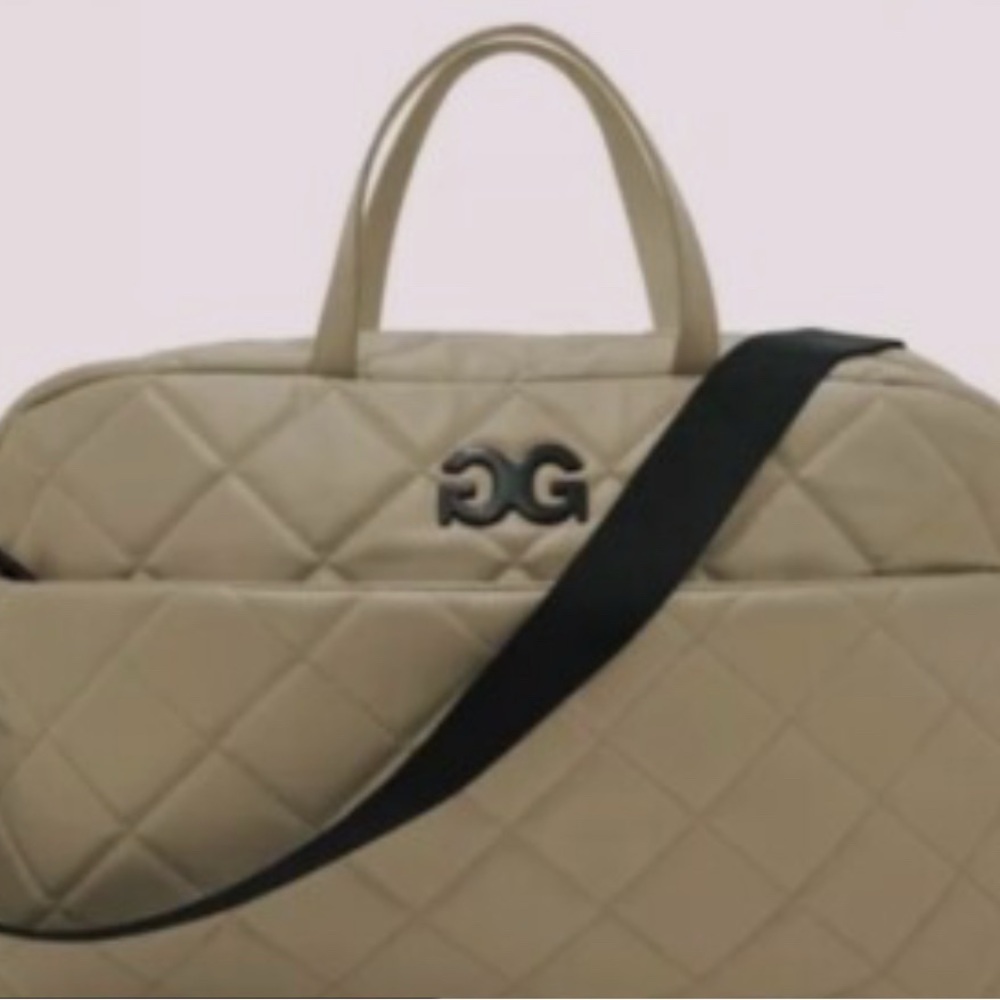 Gilda Paris Quilted Taupe Weekender Bag with Black Crossbody Strap MSRP $229